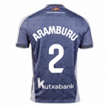 Real Sociedad Away Kit Aramburu #2 (La Liga) – striped and blue retro football jersey front view