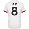 Chelsea Enzo Fernández Away Kit 2025/26 (Premier League) – geometric and blue and black and striped and white retro football jersey front view