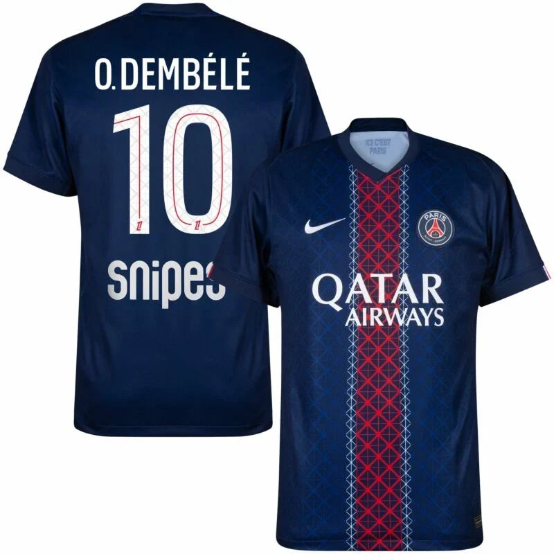 PSG Dembélé Home Kit 2025/26 (Ligue 1) – retro football jersey detail view