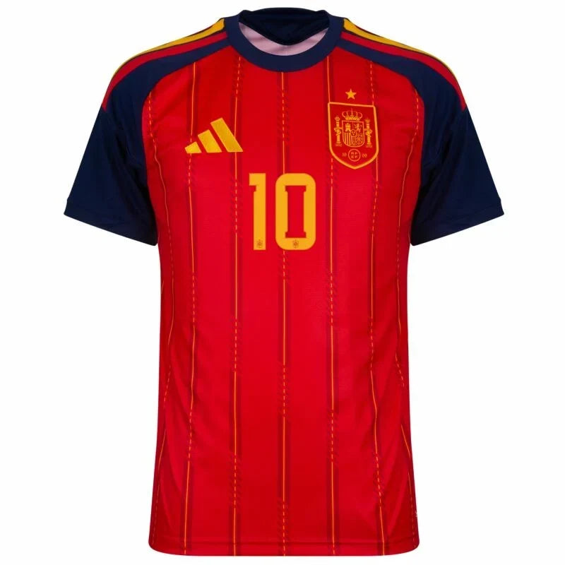 Spain Lamine Yamal #10 Home Kit - 2026 World Cup – striped and red retro football jersey back view