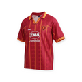 Archive Football Roma 1996/97 home retro jersey in red with yellow pinstripes, embroidered crest, and sponsor logo.