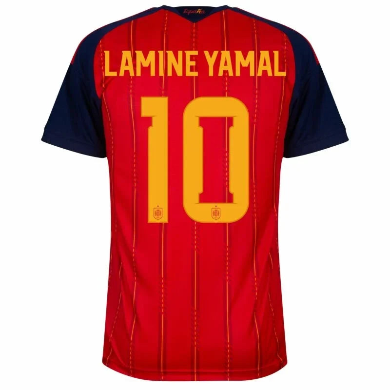 Spain Lamine Yamal #10 Home Kit - 2026 World Cup – striped and red retro football jersey front view