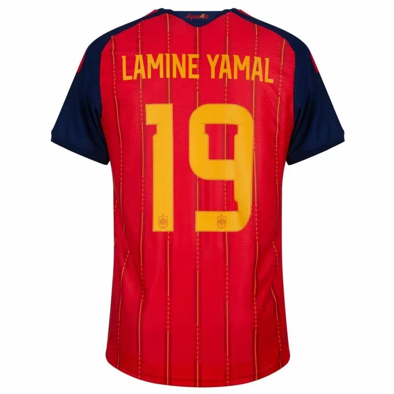 Spain Lamine Yamal #19 Home Kit - 2026 World Cup – striped and red retro football jersey front view