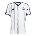 Real Madrid Adidas Baseball Jersey – striped and red retro football jersey front view