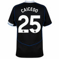 Chelsea Moisés Caicedo 3rd Kit 2025/26 (Premier League) – geometric and blue and black retro football jersey front view