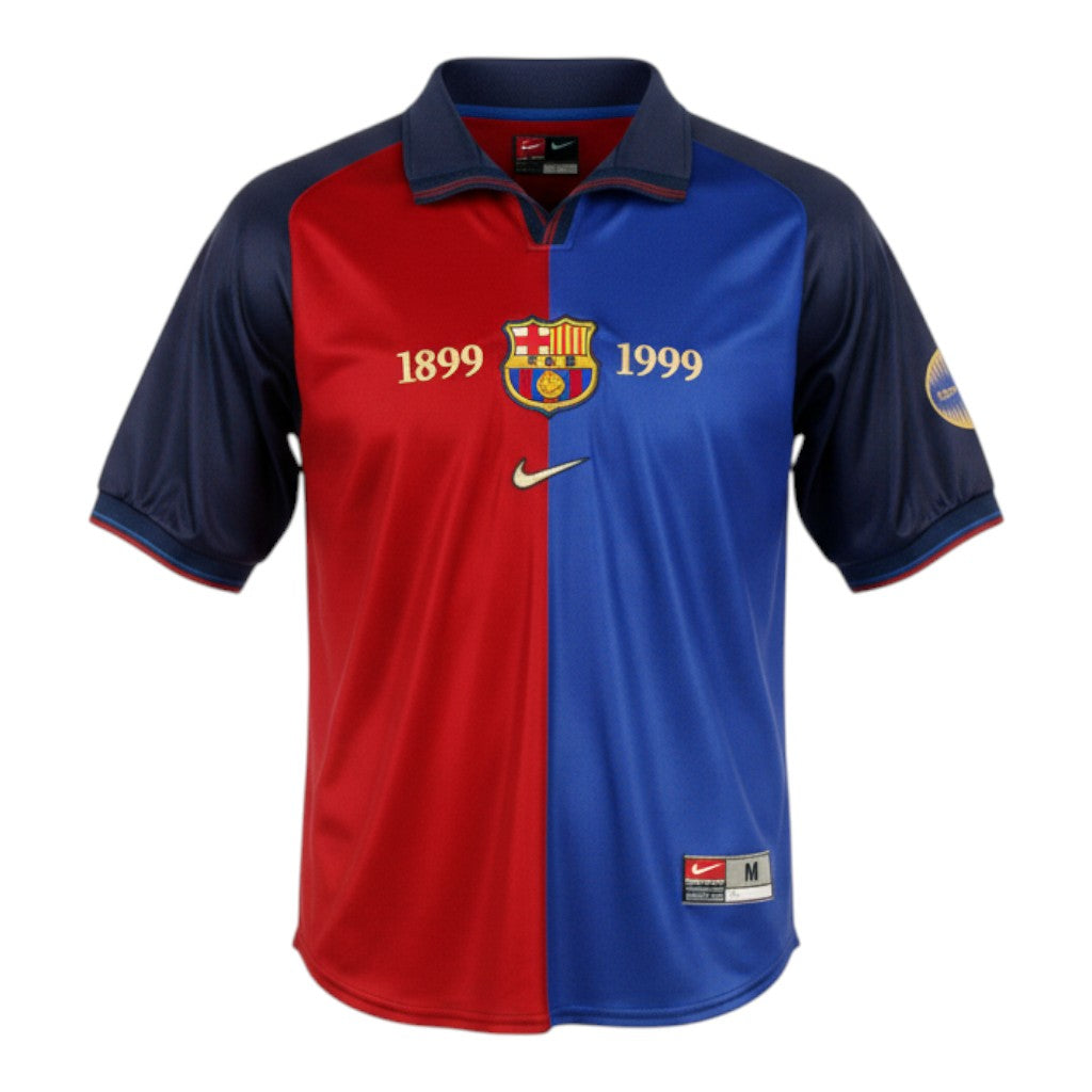 Barcelona Centenary 1999 Home Kit – striped retro football jersey front view