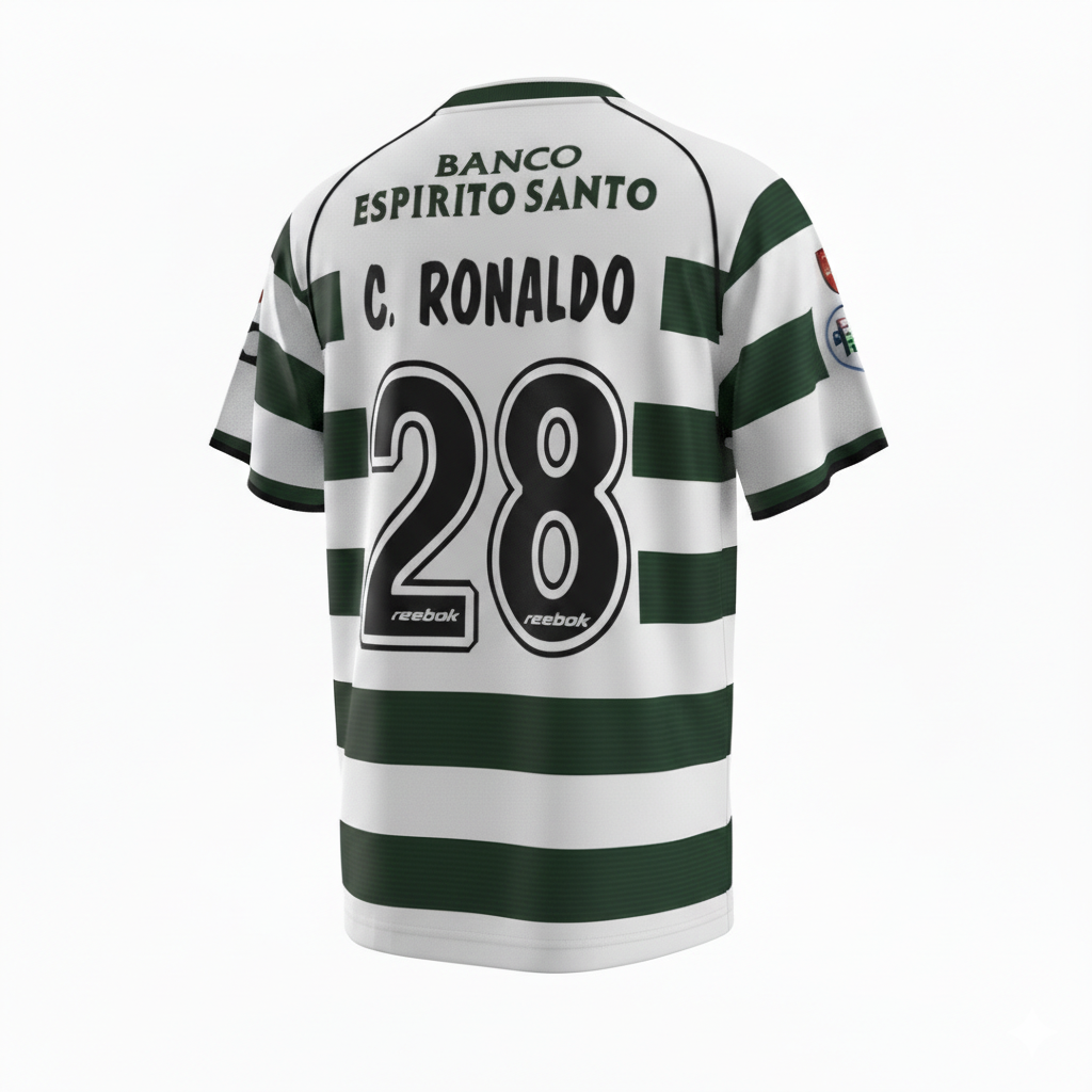 Sporting CP Retro Home Kit 2002/03 - Cristiano Ronaldo – striped retro football jersey front view