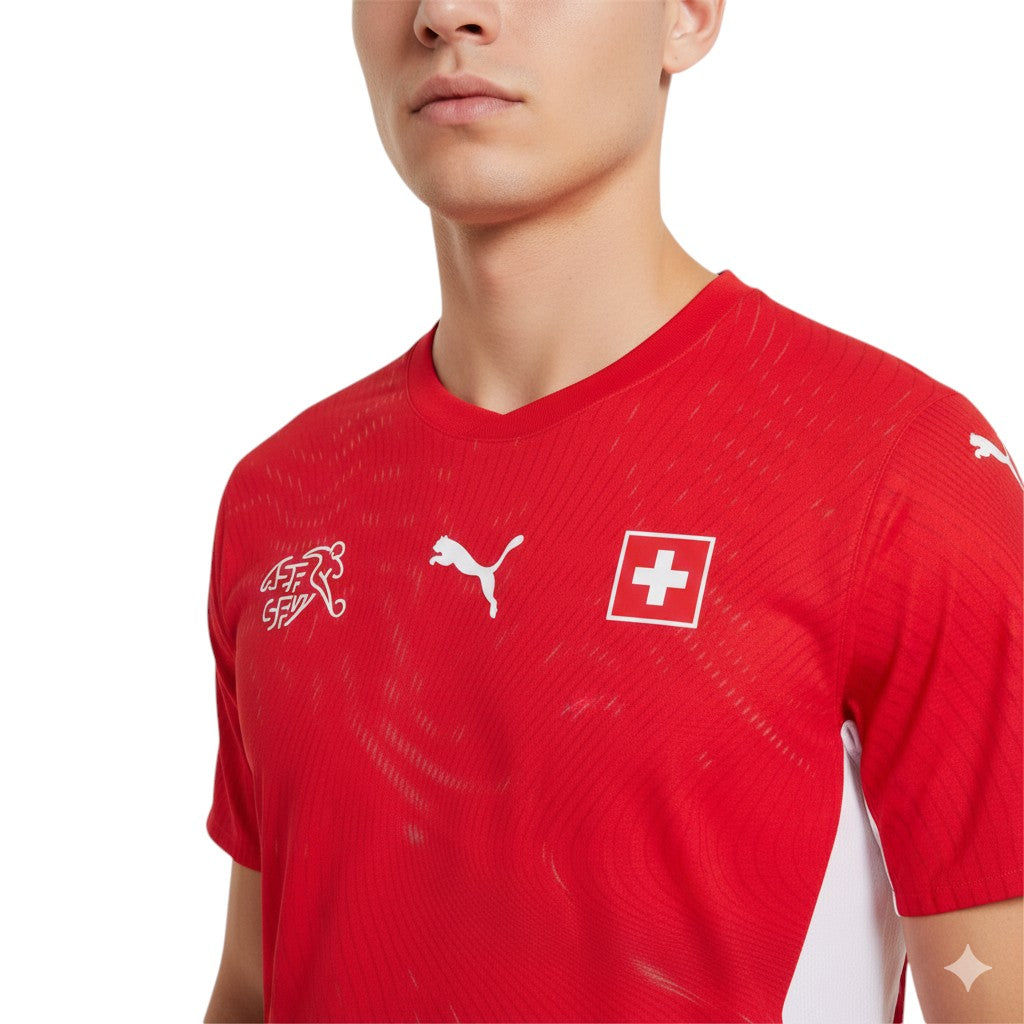 Switzerland National Team Home Jersey 2025/26 – red retro football jersey detail view