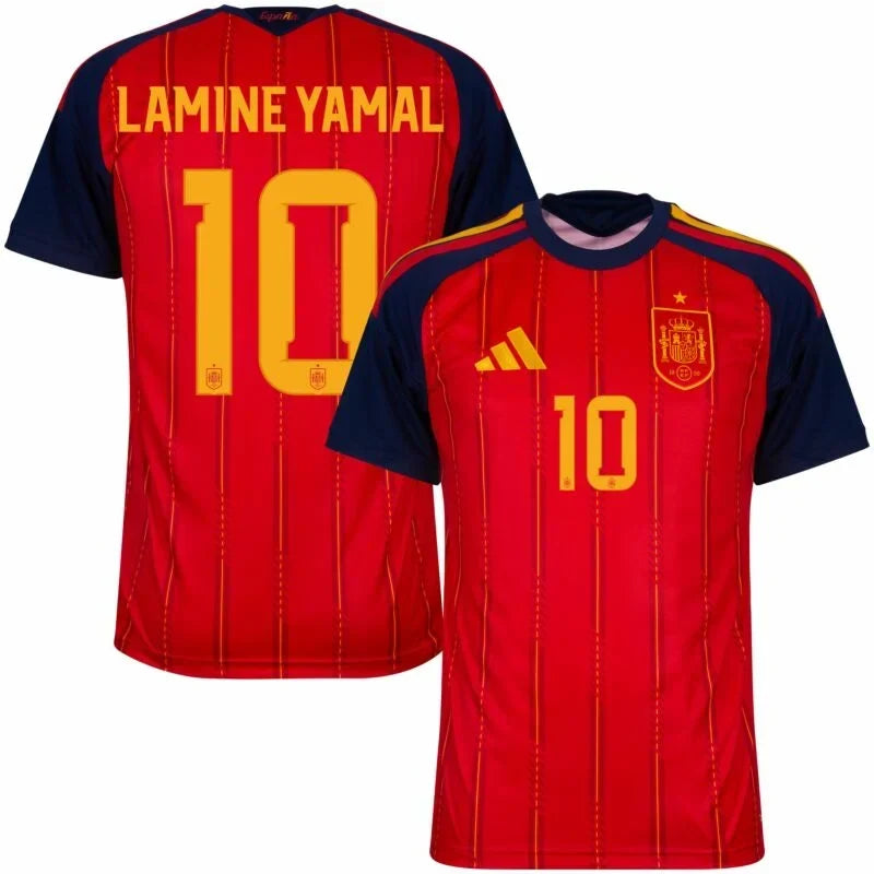 Spain Lamine Yamal #10 Home Kit - 2026 World Cup – striped and red retro football jersey detail view