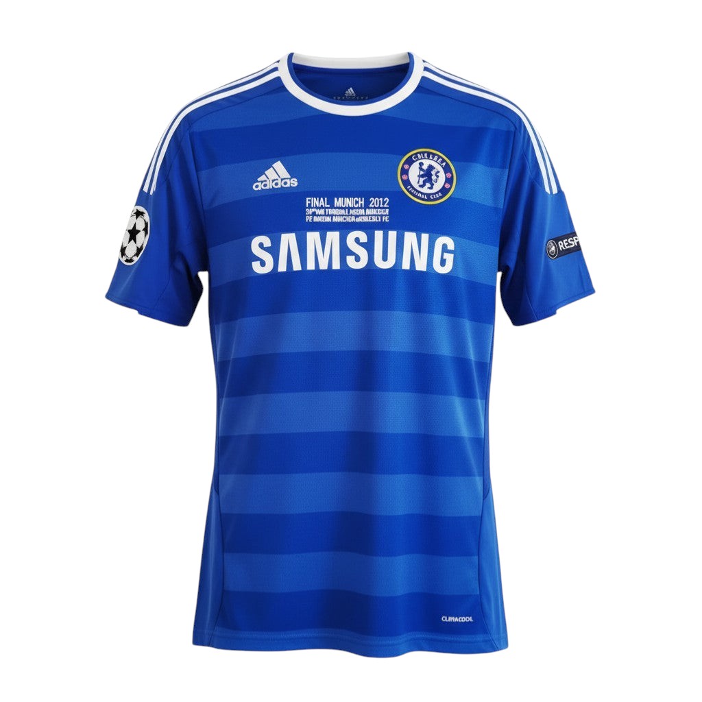 Chelsea Retro Home Kit 2011/12 Drogba - Champions League Final Edition – blue and striped retro football jersey back view