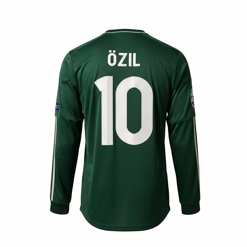 Real Madrid Retro Away Kit 2012/13 - Özil Long Sleeve – green retro football jersey front view