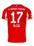 Bayern Munich Olise Home Kit 2025/26 (Champions League) – red and striped retro football jersey front view