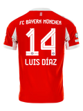 Bayern Munich Luis Díaz Home Kit 2025/26 (Champions League) – red and striped retro football jersey front view