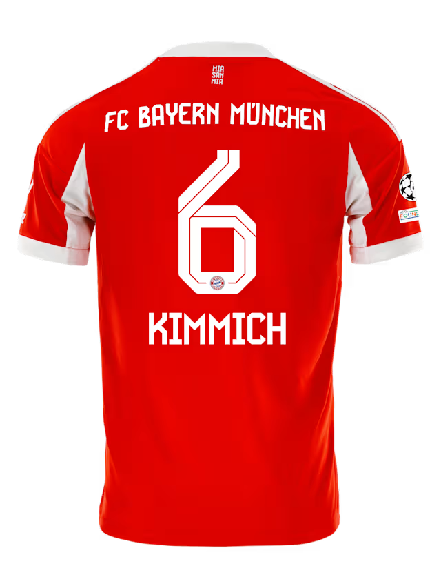 Bayern Munich Kimmich Home Kit 2025/26 (Champions League) – red and striped retro football jersey front view