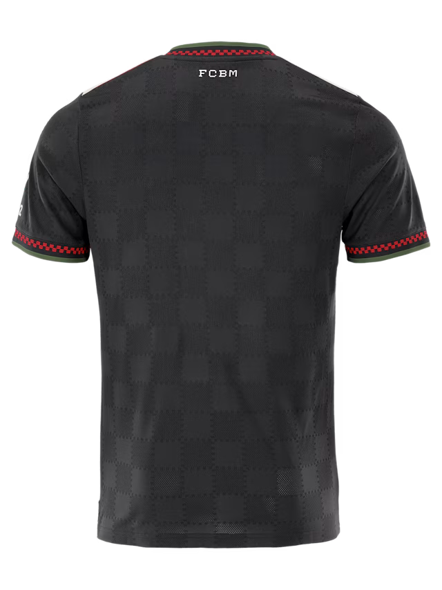Bayern Munich 3rd Kit 2025/26 (Champions League) – red and striped and black retro football jersey back view