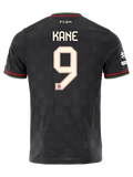 Bayern Munich Kane 3rd Kit 2025/26 (Champions League) – red and striped and black retro football jersey front view
