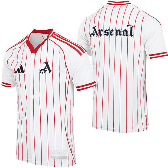 Arsenal - Adidas Baseball Jersey – striped retro football jersey back view