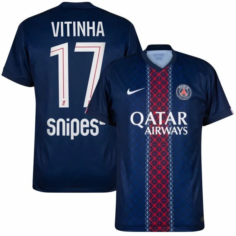 PSG Vitinha Home Kit 2025/26 (Ligue 1) – retro football jersey detail view