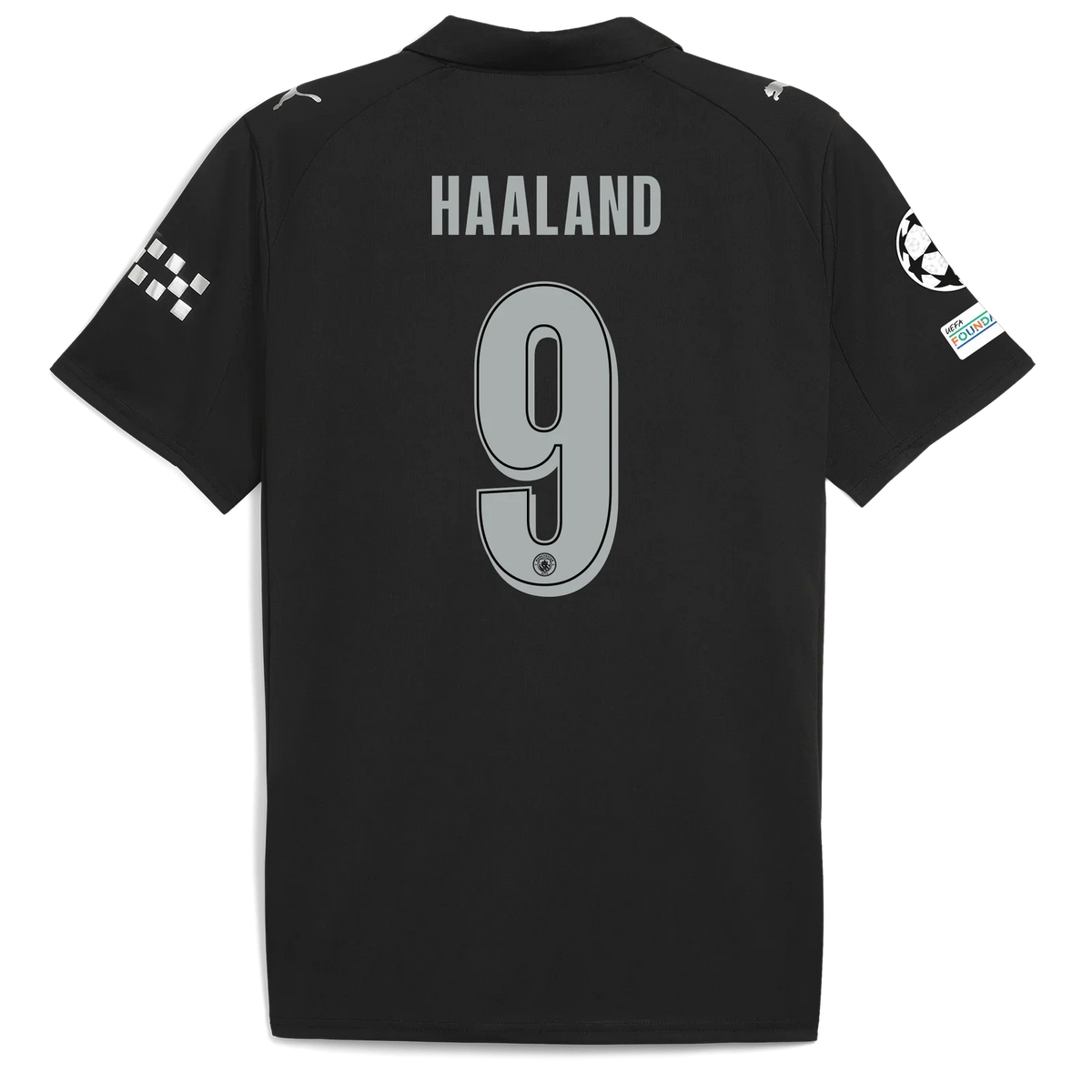 Manchester City Away Kit 25/26 Player Version Haaland - (Champions League) – black retro football jersey front view