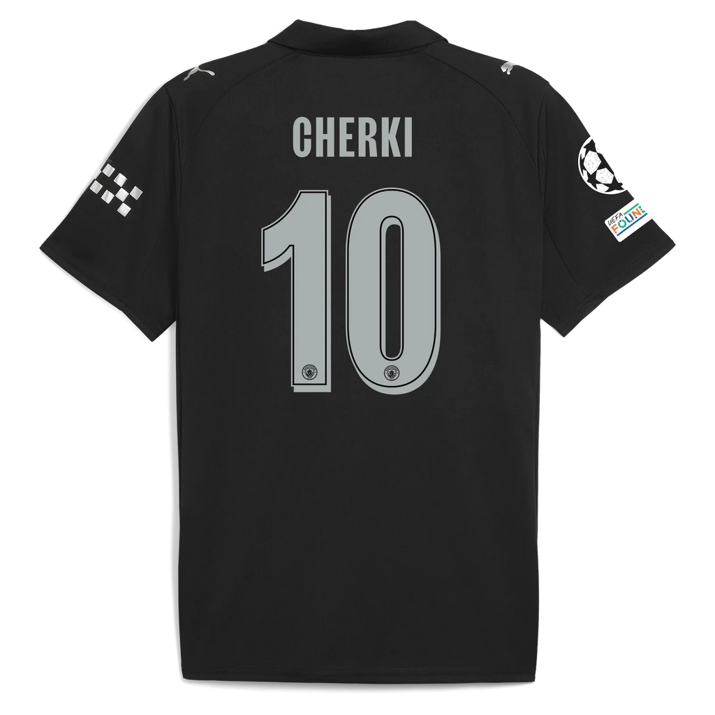 Manchester City Away Kit 25/26 Player Version Cherki - (Champions League) – black and striped retro football jersey front view