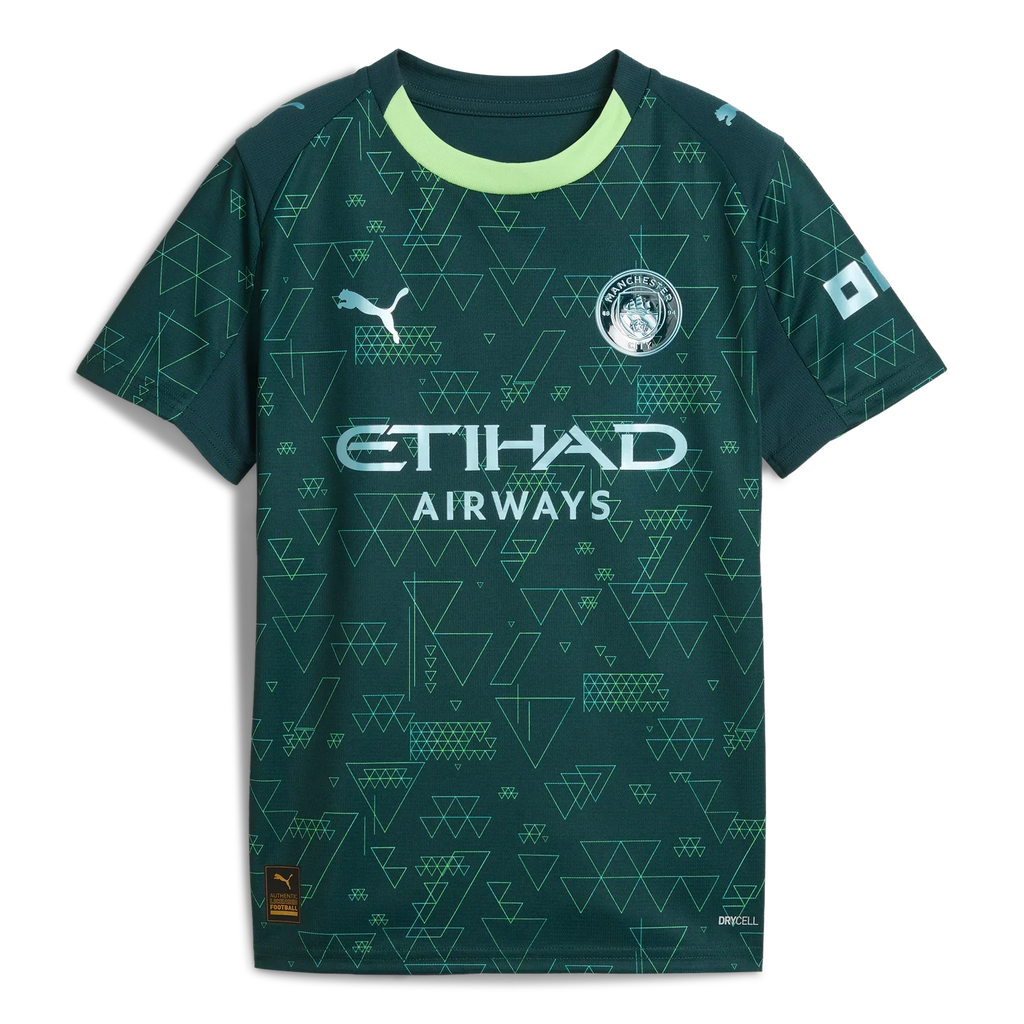 Manchester City 4th Kit 2025/26 – geometric retro football jersey front view