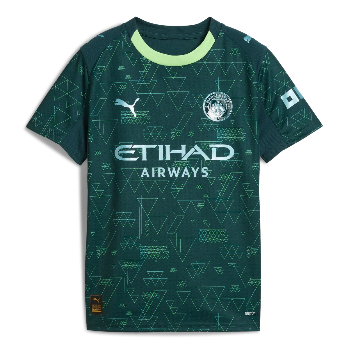 Manchester City 4th Kit 2025/26 – geometric retro football jersey front view