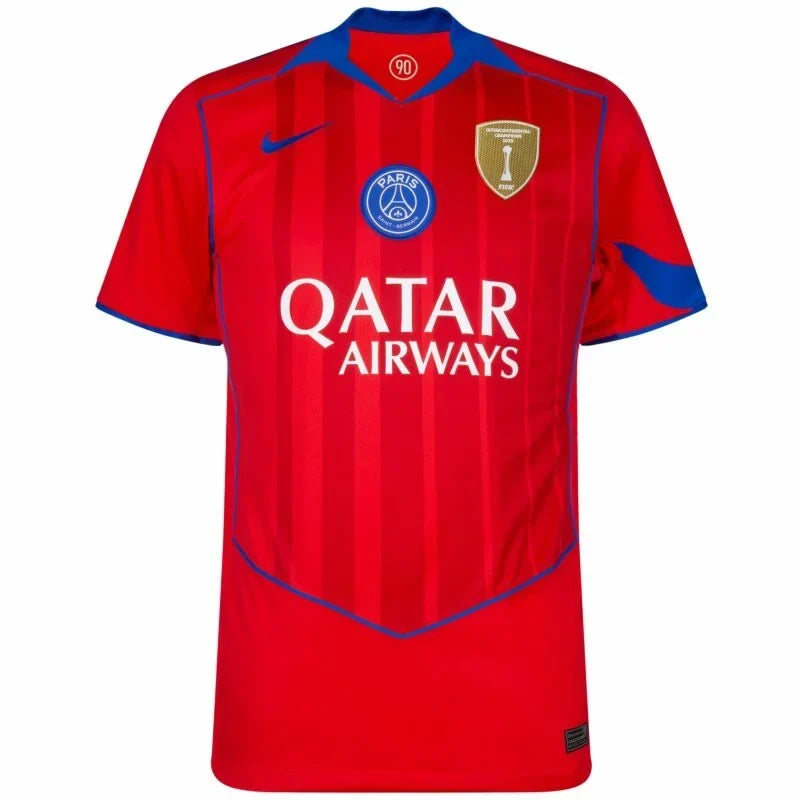 PSG 3rd Kit 2025/26 (Intercontinental Champion) – striped and red and geometric retro football jersey front view