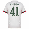 Chelsea Estêvão Away Kit 2025/26 (Champions League) – geometric and blue and black and striped and white retro football jersey front view