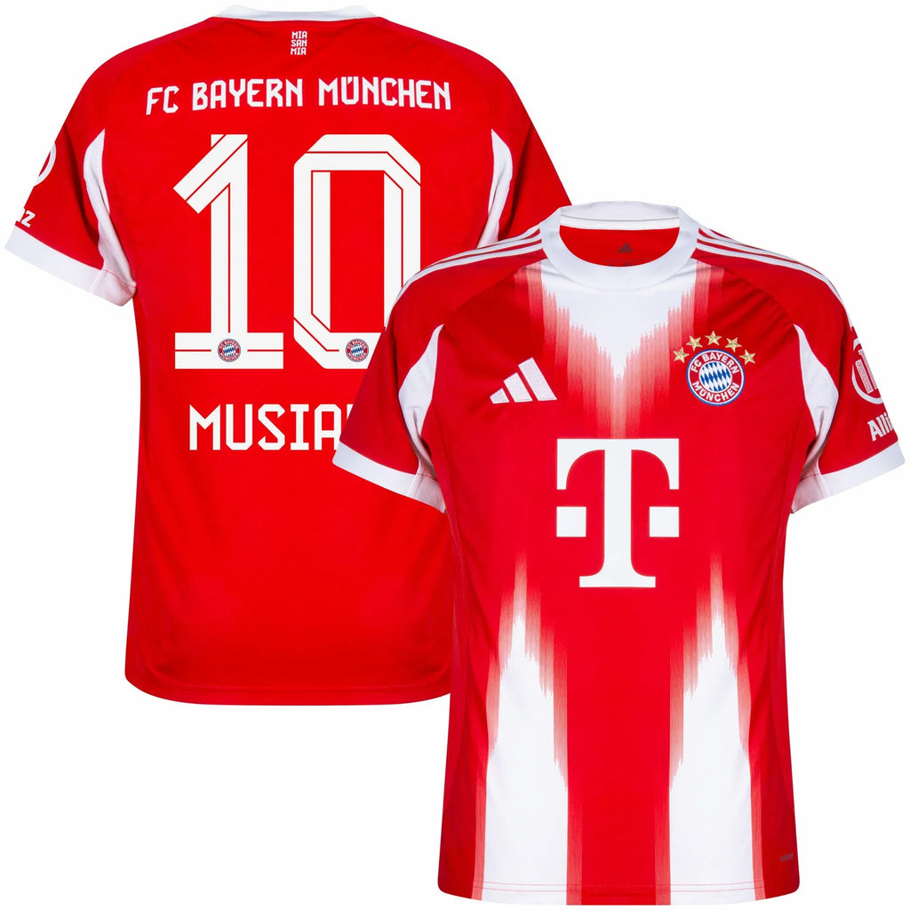 Bayern Munich Musiala Home Kit 2025/26 (Champions League) – red and striped retro football jersey detail view