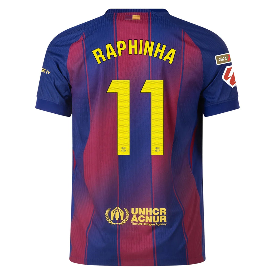 Barcelona Home Kit Raphinha #11 2025/2026 (La Liga) – retro football jersey front view