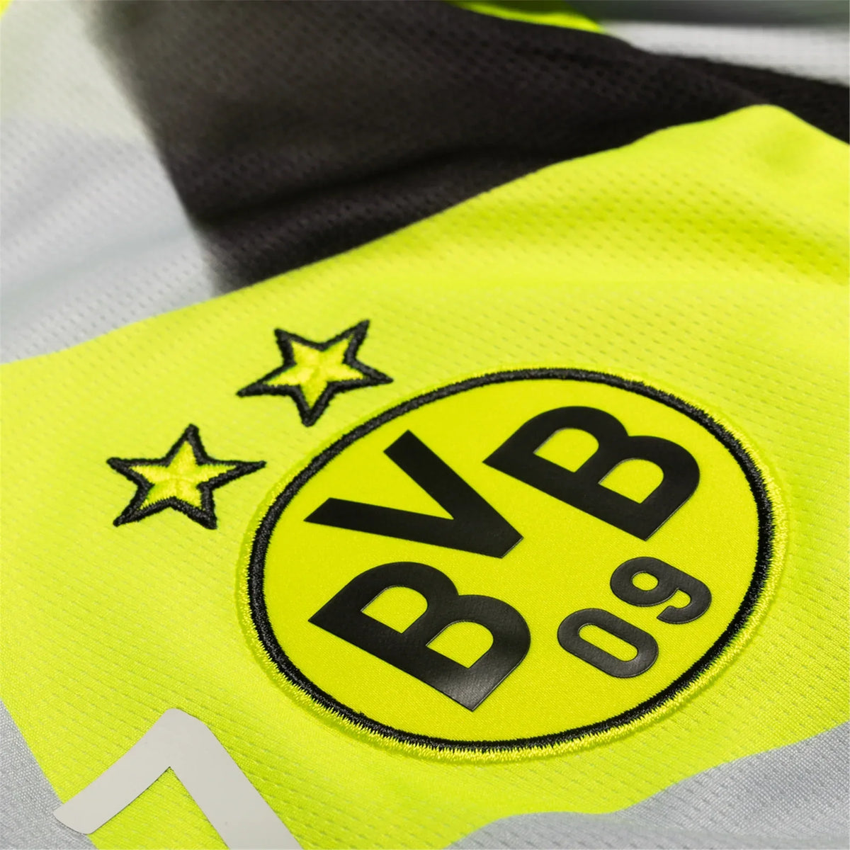 Borussia Dortmund Away Kit 2025/26 – yellow and striped retro football jersey detail view