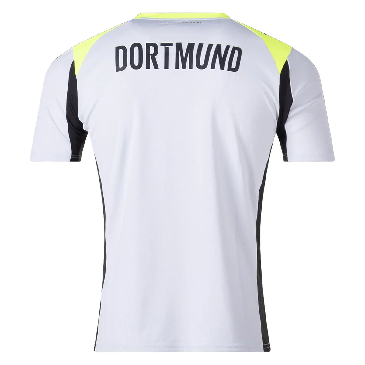 Borussia Dortmund Away Kit 2025/26 – yellow and striped retro football jersey back view
