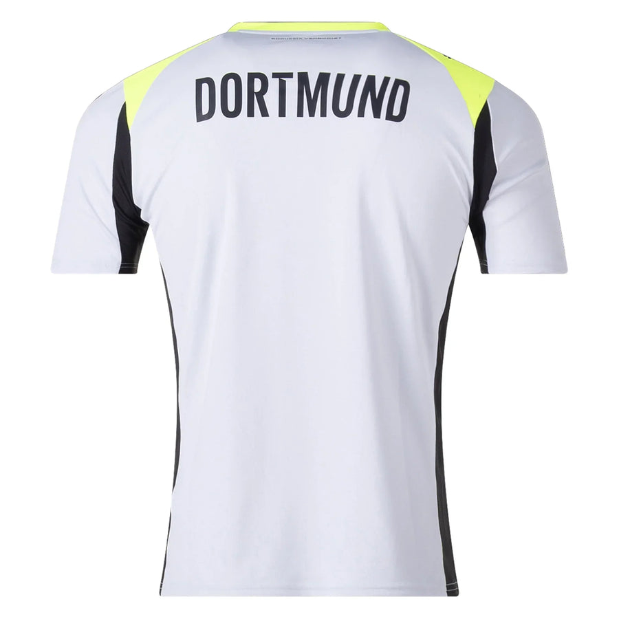 Borussia Dortmund Away Kit 2025/26 – yellow and striped retro football jersey back view