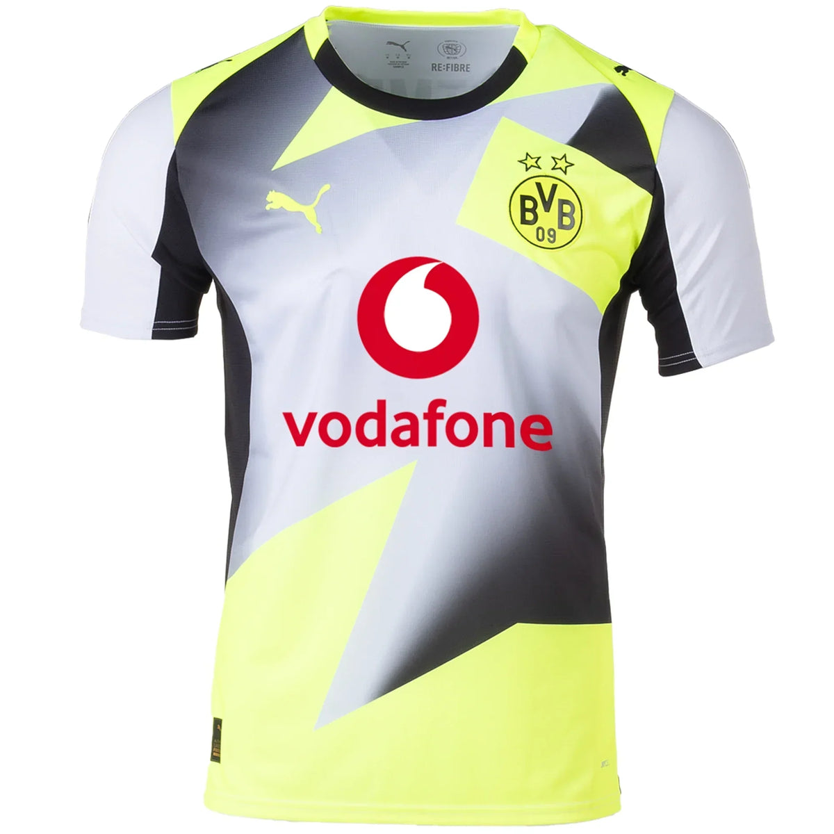 Borussia Dortmund Away Kit 2025/26 – yellow and striped retro football jersey front view