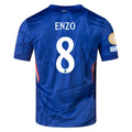 Chelsea Enzo Fernández Home Kit 2025/26 WC Champions – geometric and blue retro football jersey front view