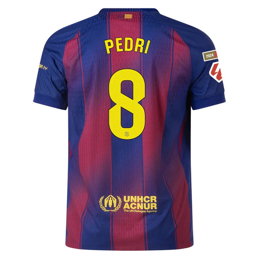 Barcelona Home kit Pedri #8 2025/26 (La Liga) – navy and red and striped retro football jersey front view
