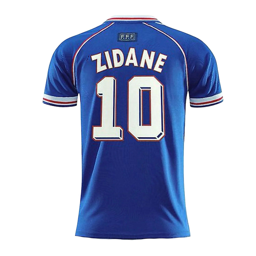 France WC1998 Home kit (Retro) - Zinedine Zidane #10 – striped and blue retro football jersey front view