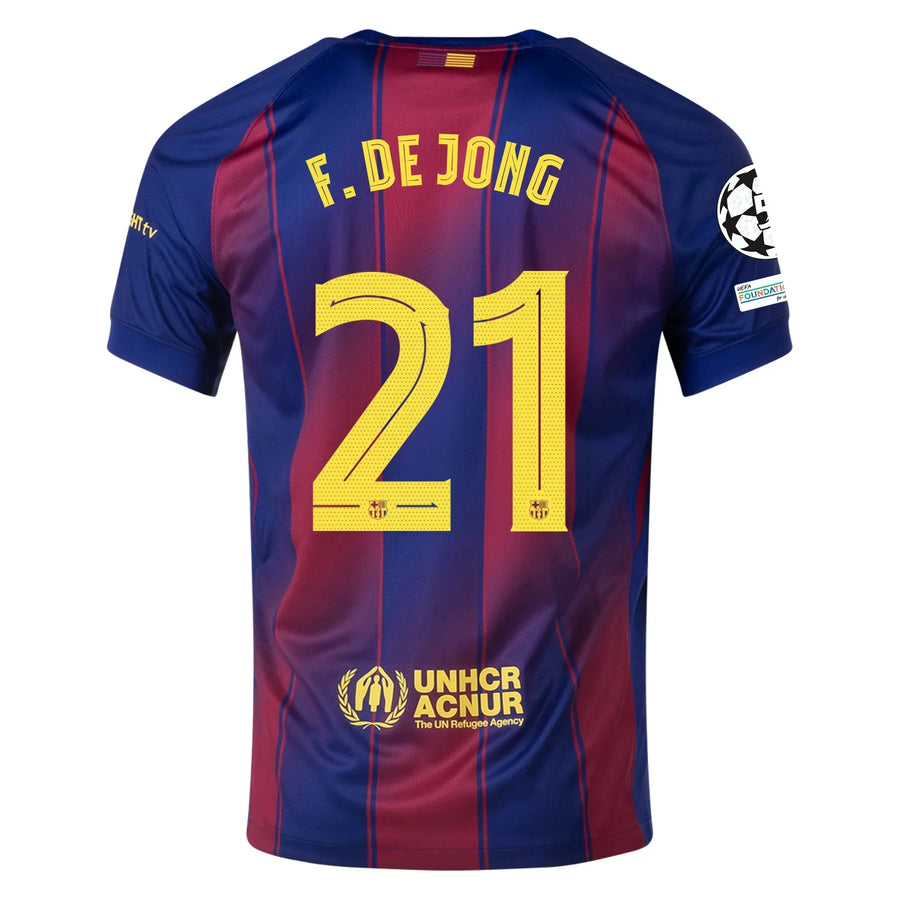 Barcelona Home Kit F. de Jong #21 2025/26 (Champions League) – retro football jersey front view