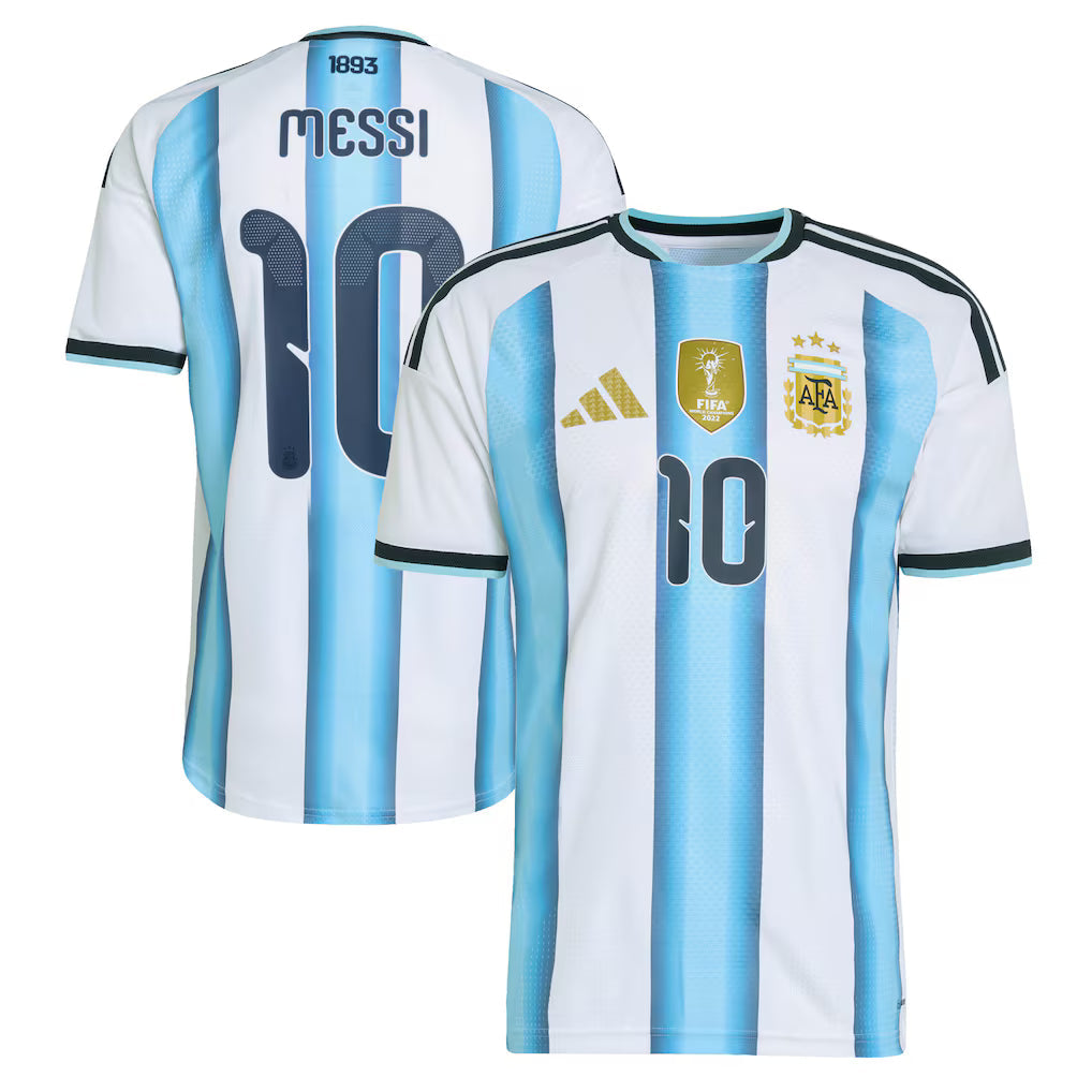 Argentina Lionel Messi #10 Home Kit - 2026 World Cup – striped retro football jersey detail view
