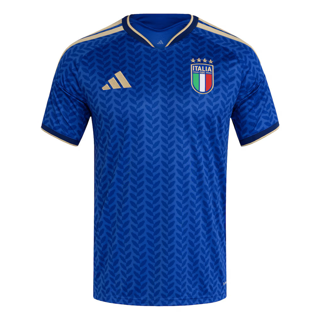 Italy National Team Home Jersey 2025/26 – blue and geometric retro football jersey front view