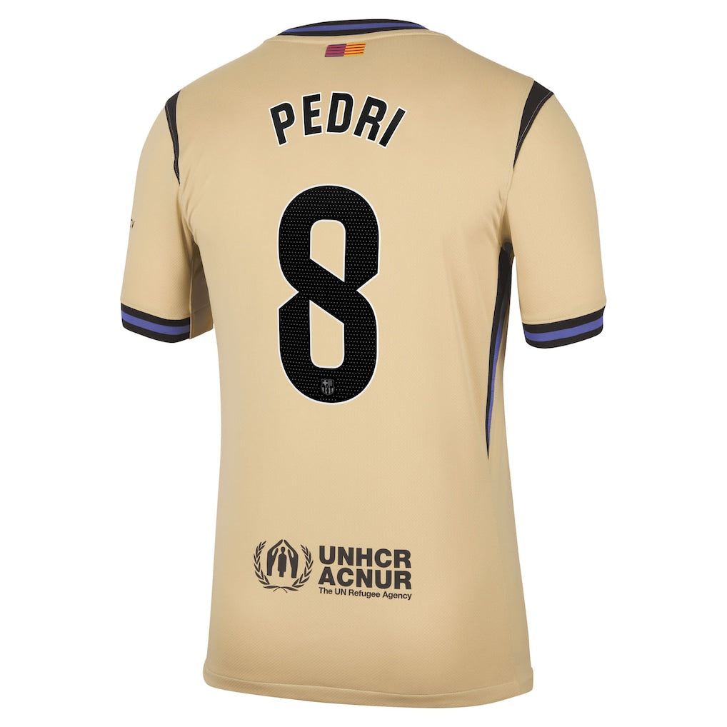 Barcelona Away Kit Pedri #8 2025/26 (La Liga) – beige retro football jersey front view