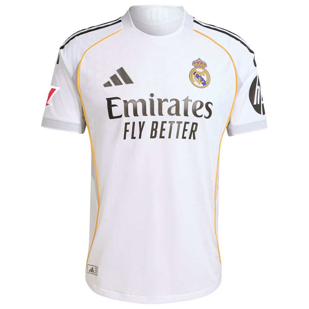 Real Madrid Bellingham Home Kit 2025/26 (La Liga) – white retro football jersey back view