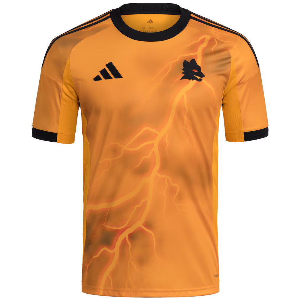 AS Roma Away Jersey 2025/26 Season – yellow and orange retro football jersey front view
