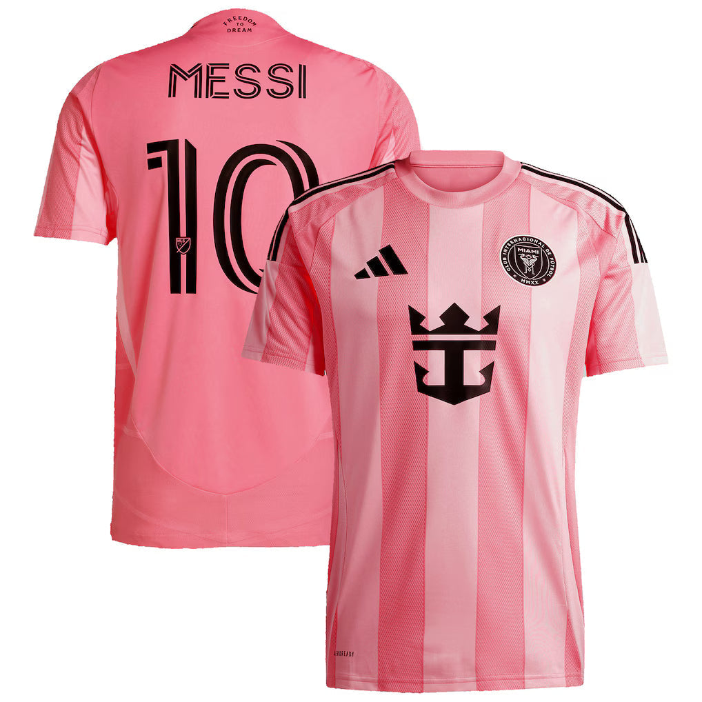 Inter Miami Messi #10 Jersey - 2025/2026 Season – striped and pink retro football jersey detail view
