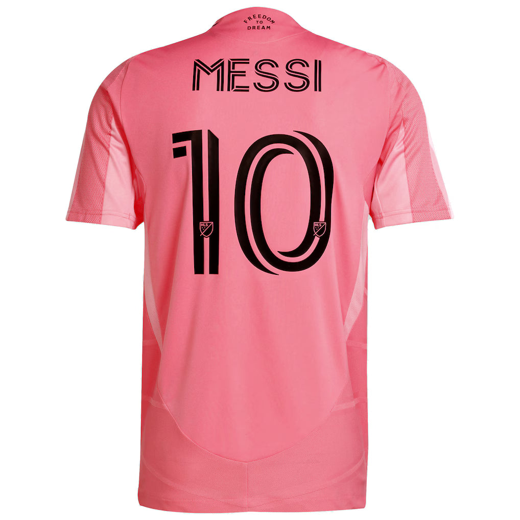 Inter Miami Messi #10 Jersey - 2025/2026 Season – striped and pink retro football jersey back view