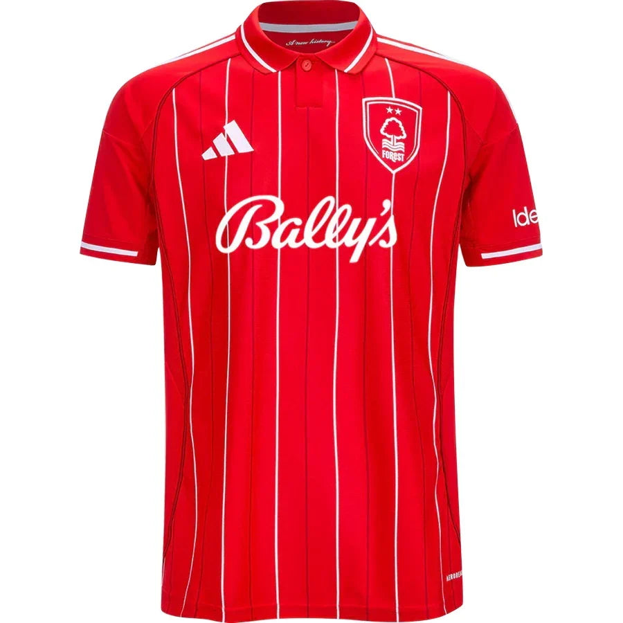 Nottingham Forest Home Jersey 2025/26 – striped and red retro football jersey front view