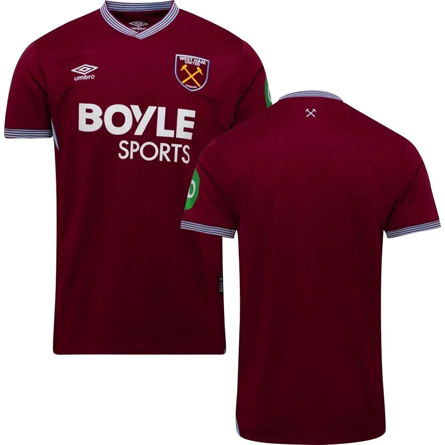 West Ham United Home Jersey 2025/26 – red retro football jersey detail view