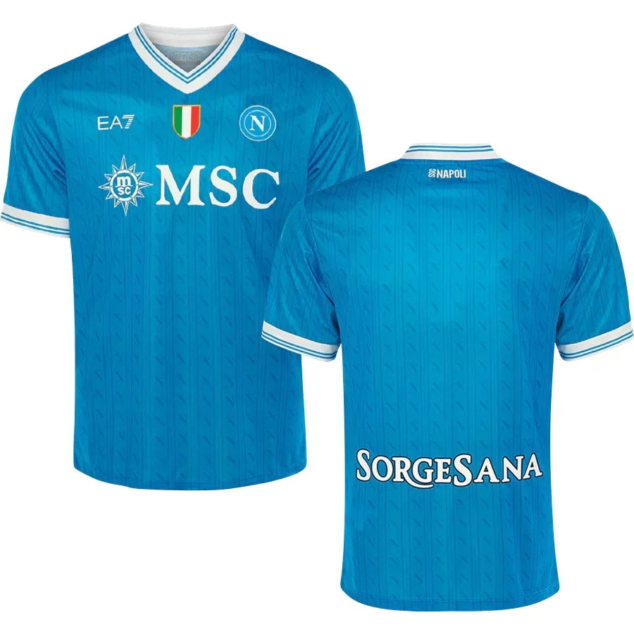 Napoli Home Jersey 2025/26 – blue and geometric retro football jersey detail view
