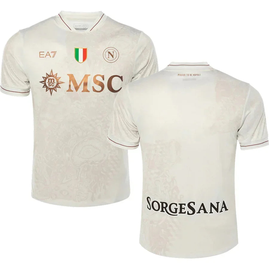 Napoli Away Jersey 2025/26 – white retro football jersey detail view