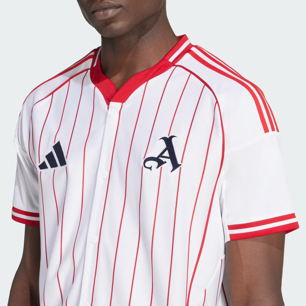 Arsenal - Adidas Baseball Jersey – striped retro football jersey detail view